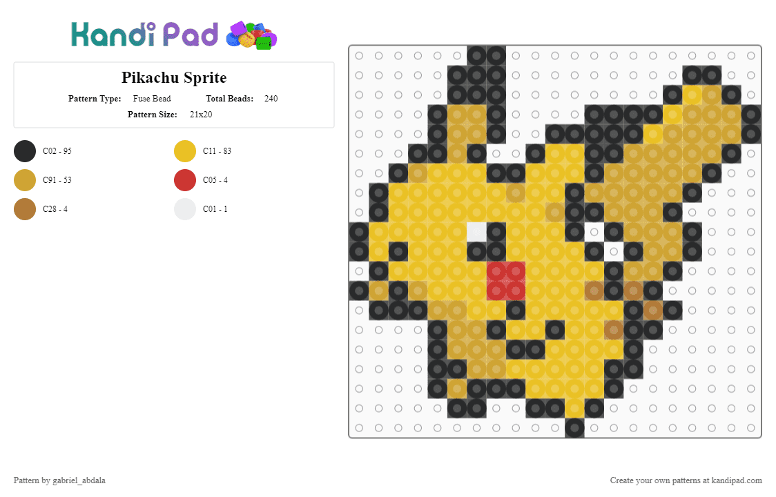 Pikachu Sprite - Fuse Bead Pattern by gabriel_abdala on Kandi Pad - yellow,orange