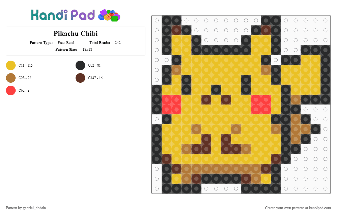 Pikachu Chibi - Fuse Bead Pattern by gabriel_abdala on Kandi Pad - yellow