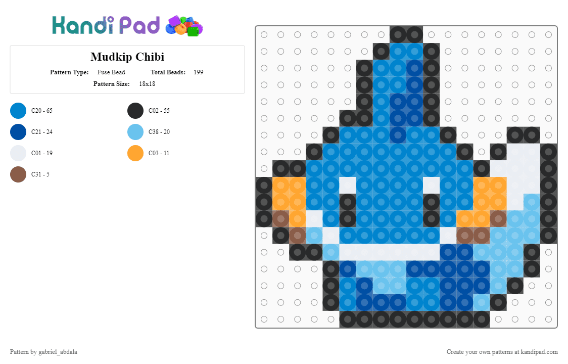Mudkip Chibi - Fuse Bead Pattern by gabriel_abdala on Kandi Pad - blue