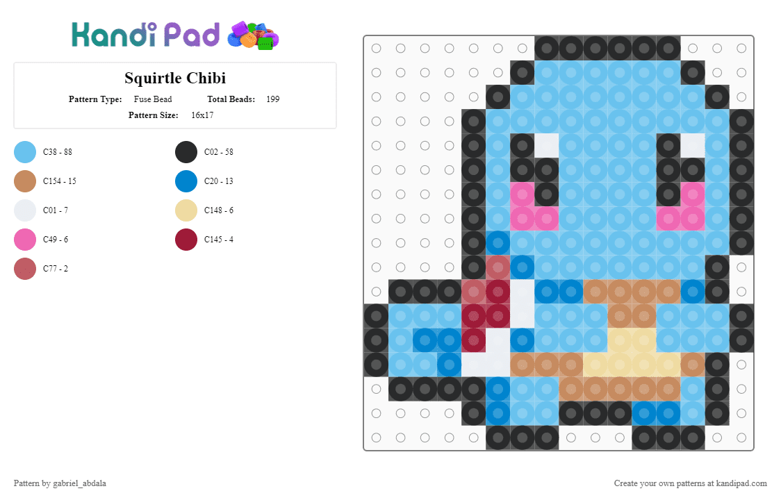 Squirtle Chibi - Fuse Bead Pattern by gabriel_abdala on Kandi Pad - light blue