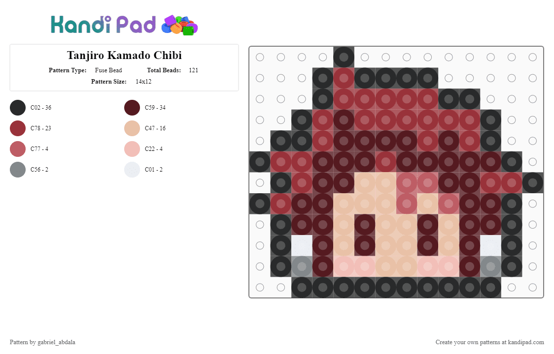 Tanjiro Kamado Chibi - Fuse Bead Pattern by gabriel_abdala on Kandi Pad - brown,red,beige