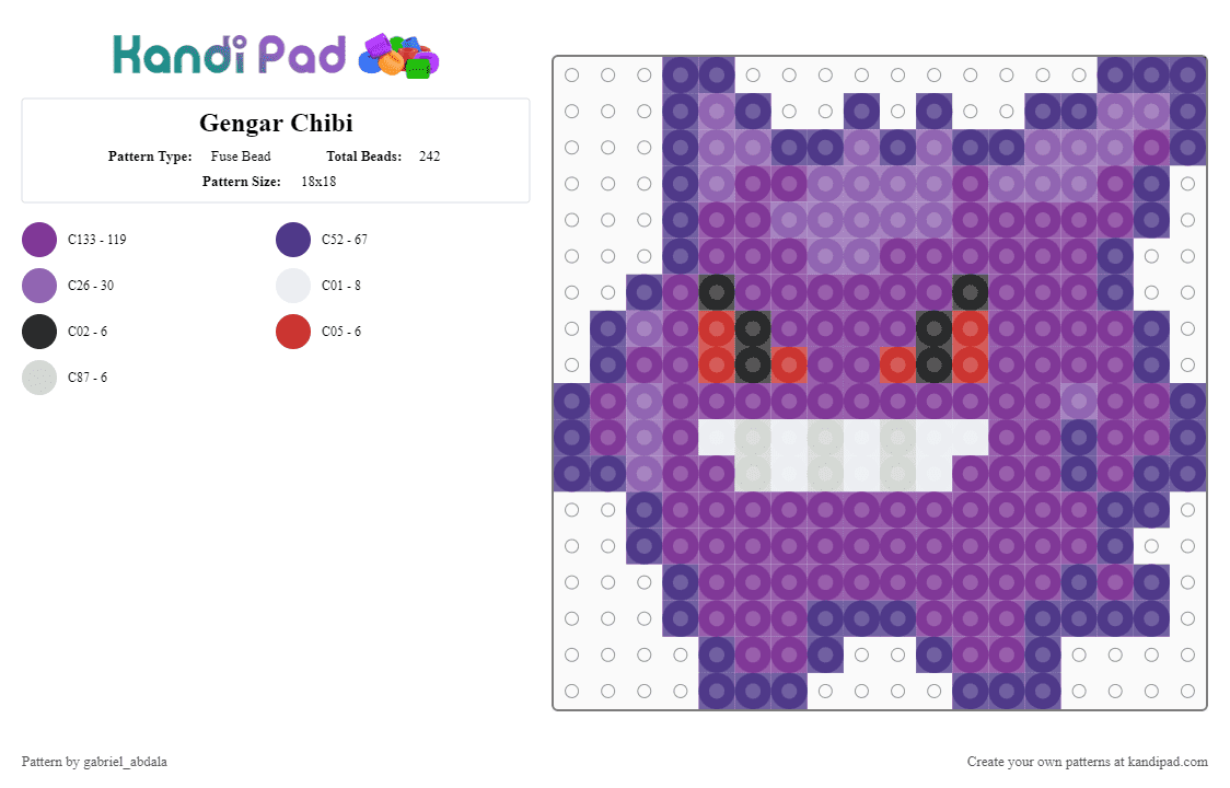 Gengar Chibi - Fuse Bead Pattern by gabriel_abdala on Kandi Pad - pink