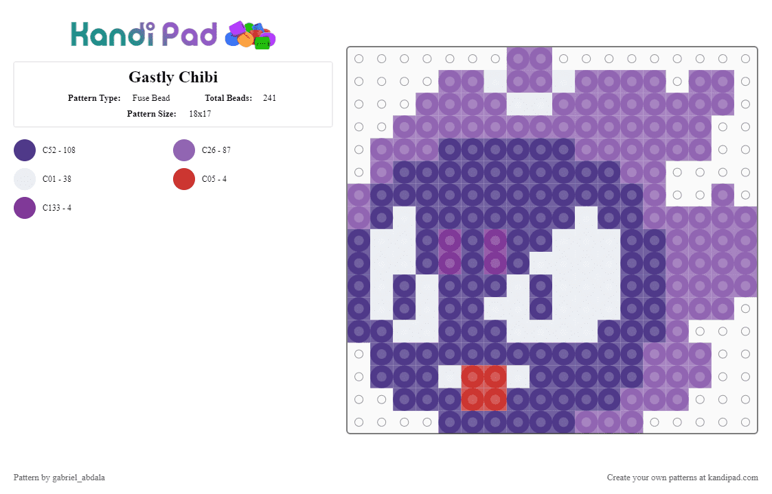 Gastly Chibi - Fuse Bead Pattern by gabriel_abdala on Kandi Pad - purple,pink