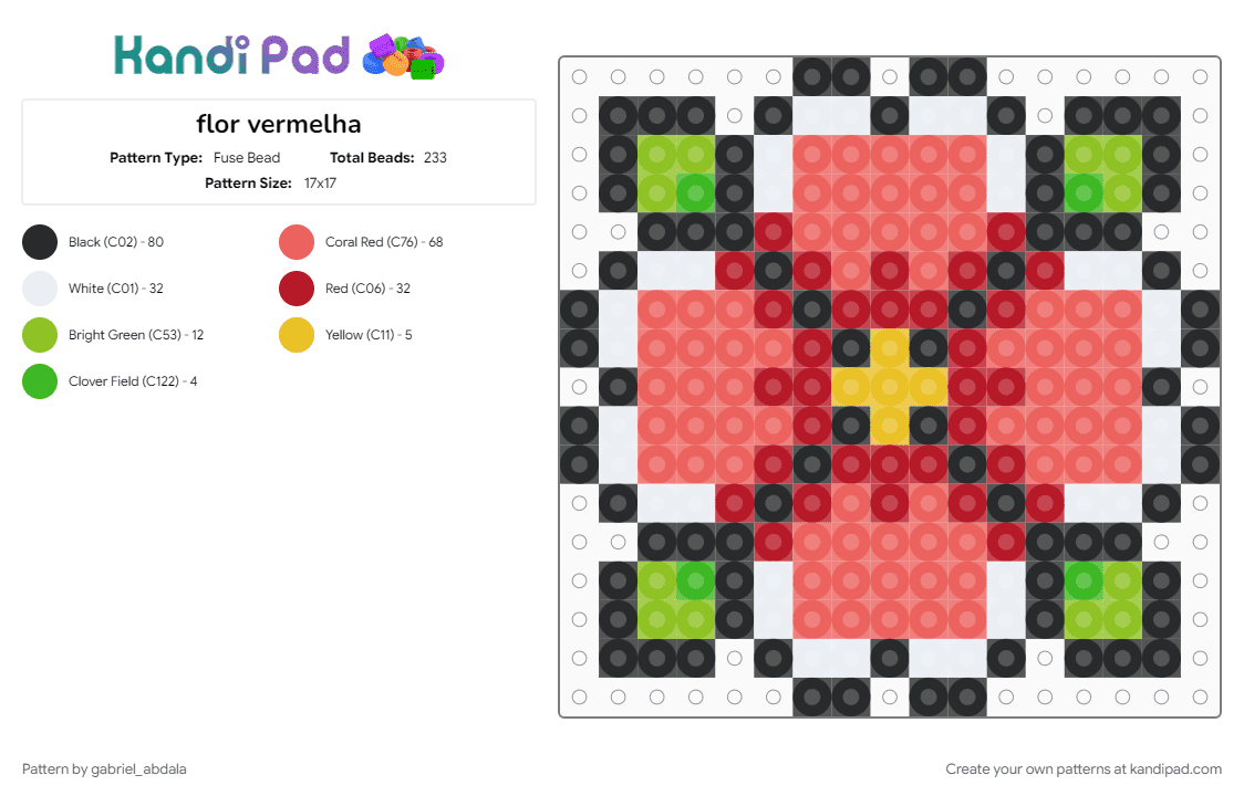 flor vermelha - Fuse Bead Pattern by gabriel_abdala on Kandi Pad - red