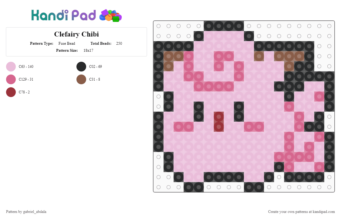 Clefairy Chibi - Fuse Bead Pattern by gabriel_abdala on Kandi Pad - pink