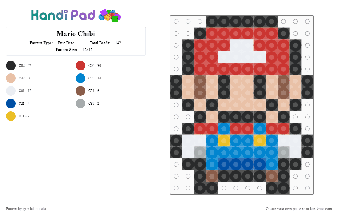 Mario Chibi - Fuse Bead Pattern by gabriel_abdala on Kandi Pad - red,beige,blue