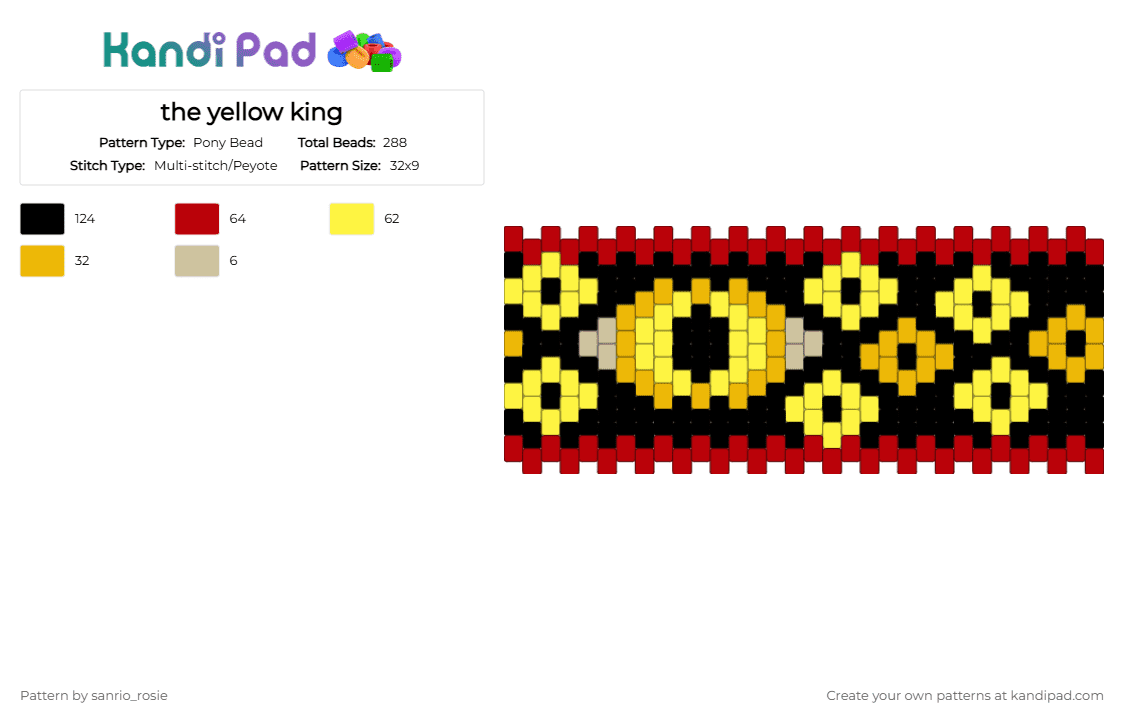 the yellow king sf/dawtde - Pony Bead Pattern by sanrio_rosie on Kandi Pad - yellow,red