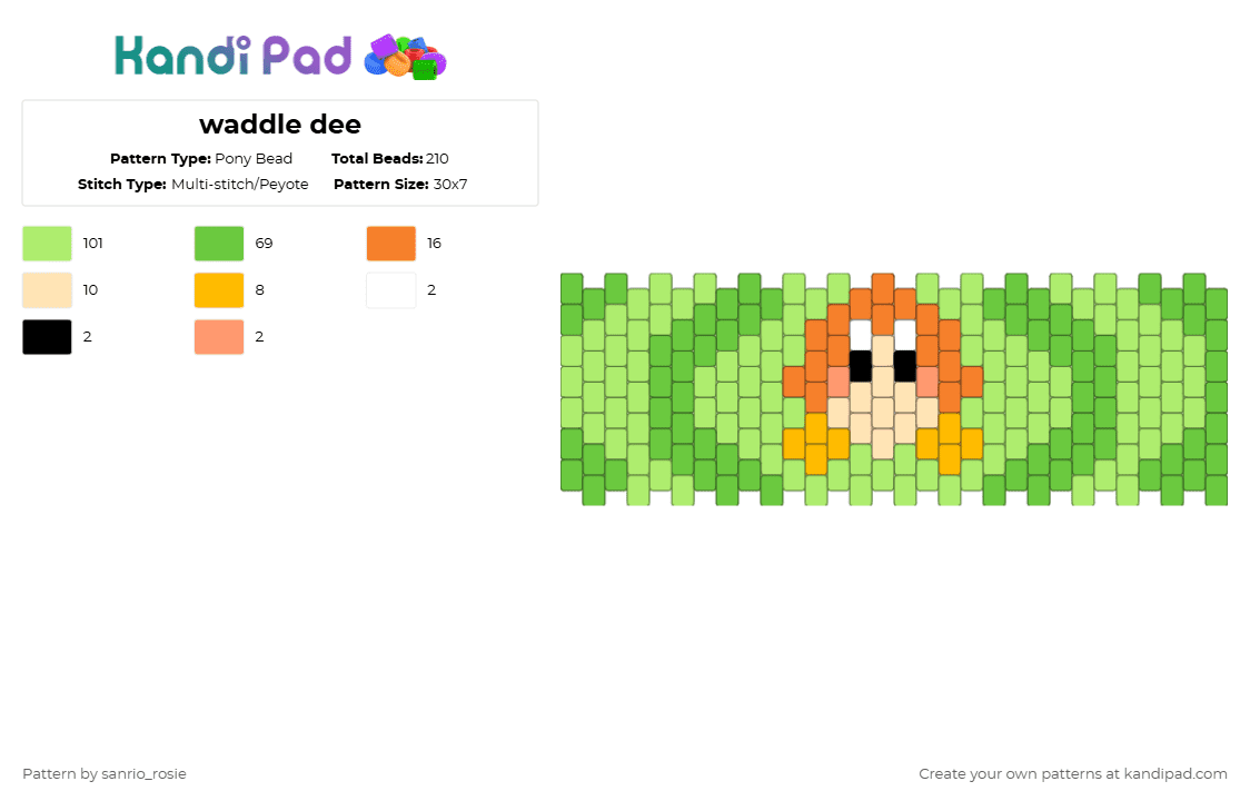 waddle dee - Pony Bead Pattern by sanrio_rosie on Kandi Pad - green