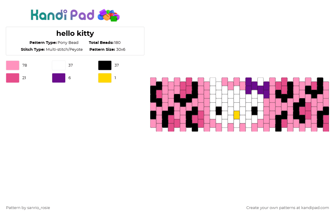 hello kitty - Pony Bead Pattern by sanrio_rosie on Kandi Pad - pink