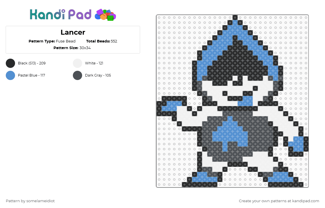 Lancer - Fuse Bead Pattern by somelameidiot on Kandi Pad - gray,light blue,deltarune