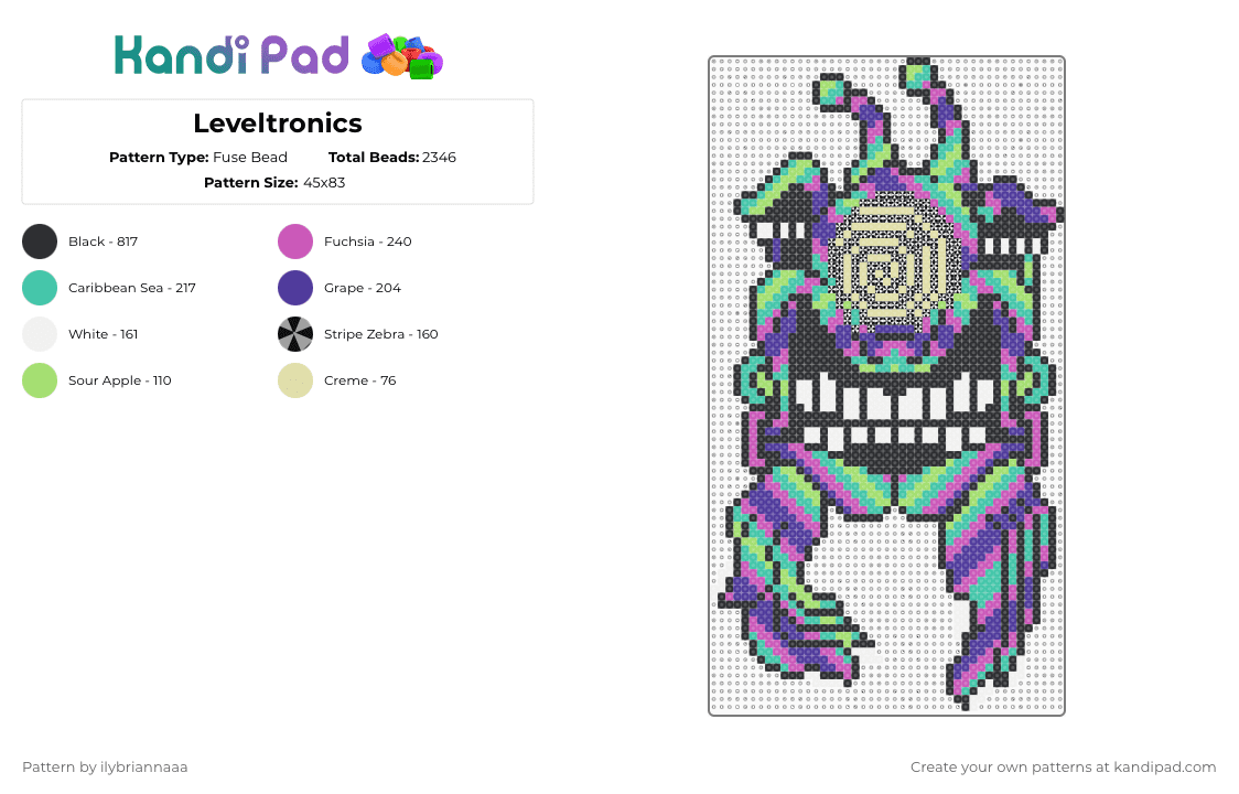 Leveltronics - Fuse Bead Pattern by ilybriannaaa on Kandi Pad - level up,subtronics,cyclops,trippy,dj,music,black,teal,pink,purple