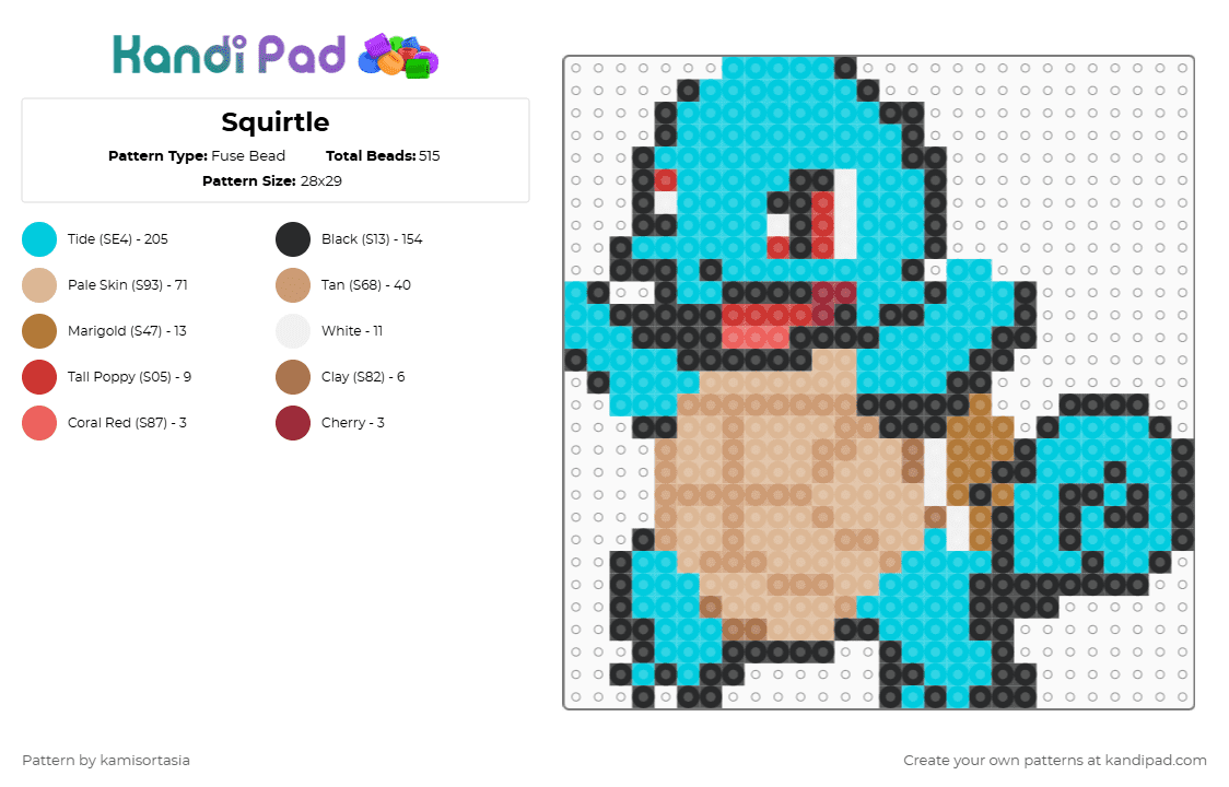 Squirtle - Fuse Bead Pattern by kamisortasia on Kandi Pad - light blue,beige