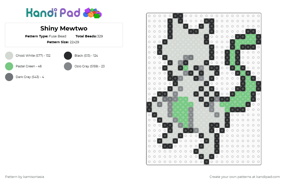 Shiny Mewtwo - Fuse Bead Pattern by kamisortasia on Kandi Pad - white,gray,teal