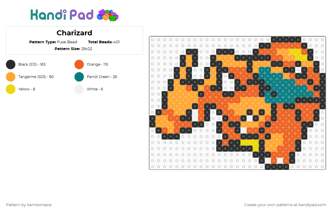 Charizard Graph Pattern Charizard Fuse Bead Pattern - Kandi Pad | Kandi Patterns, Fuse Bead ...