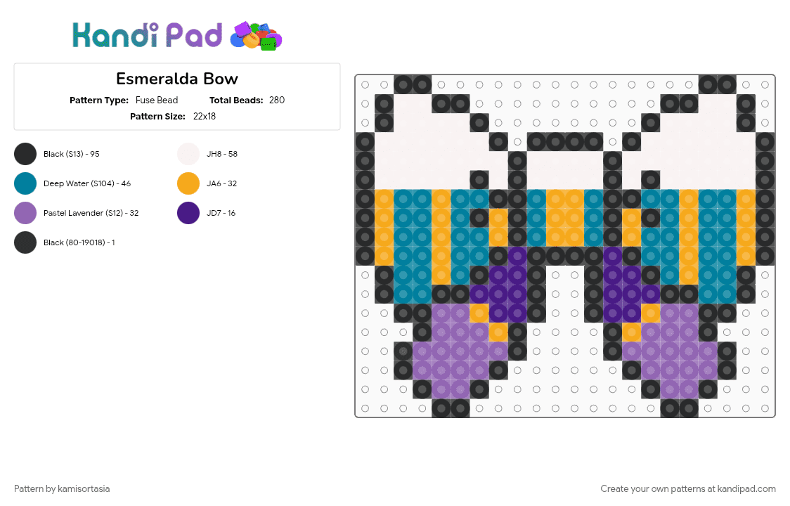 Esmeralda Bow - Fuse Bead Pattern by kamisortasia on Kandi Pad - orange, pink, teal