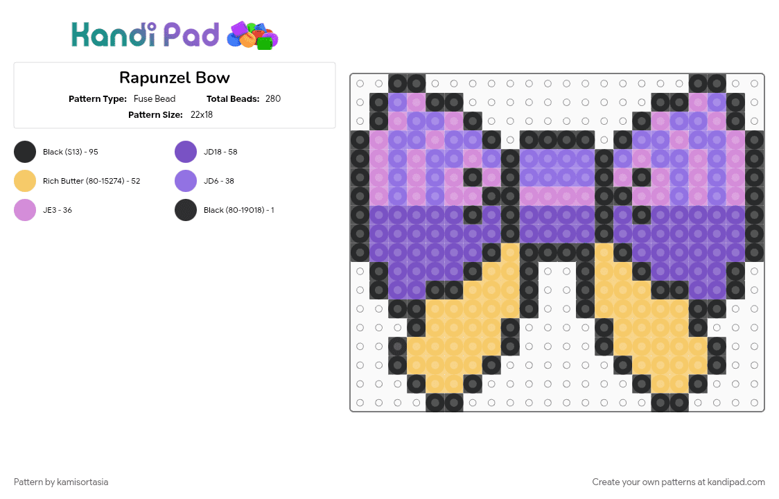 Rapunzel Bow - Fuse Bead Pattern by kamisortasia on Kandi Pad - purple, yellow