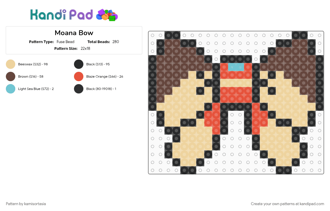 Moana Bow - Fuse Bead Pattern by kamisortasia on Kandi Pad - beige, brown