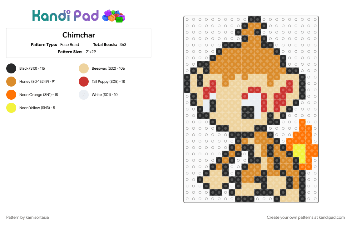 Chimchar - Fuse Bead Pattern by kamisortasia on Kandi Pad - beige, orange