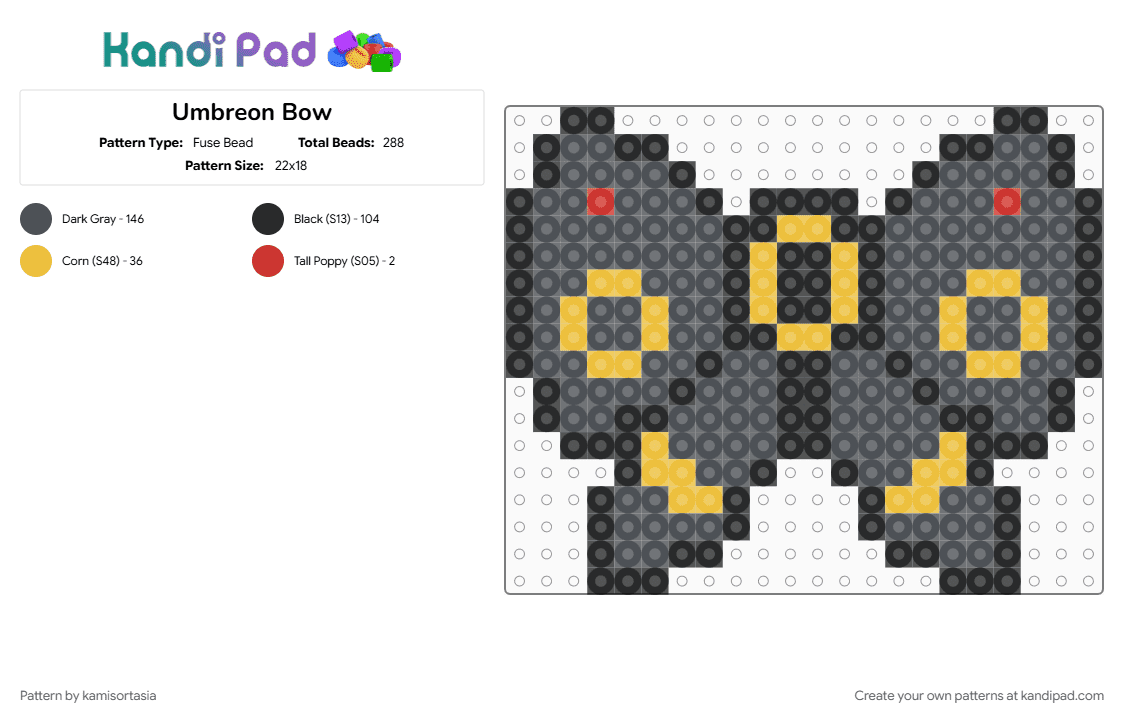 Umbreon Bow - Fuse Bead Pattern by kamisortasia on Kandi Pad - gray