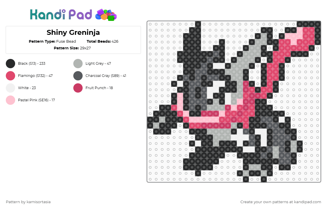 Shiny Greninja - Fuse Bead Pattern by kamisortasia on Kandi Pad - black,beige,gray,red