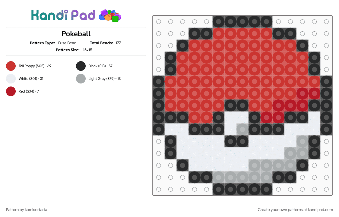 Pokeball - Fuse Bead Pattern by kamisortasia on Kandi Pad - red