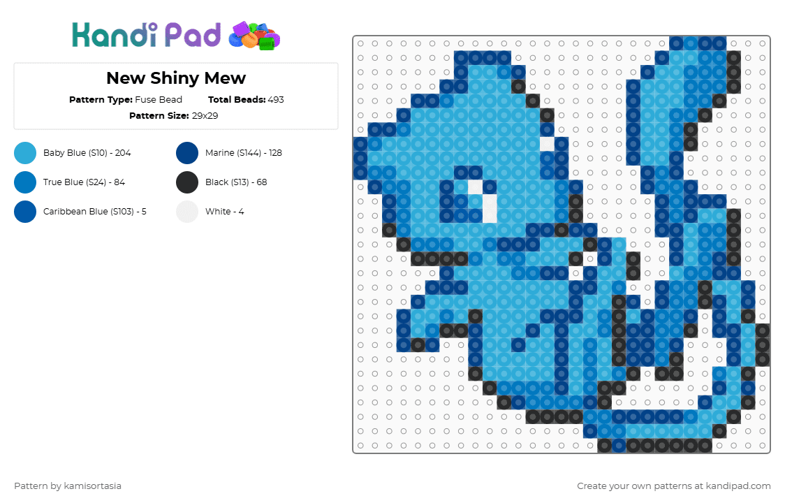 Shiny Mew - Fuse Bead Pattern by kamisortasia on Kandi Pad - blue,light blue