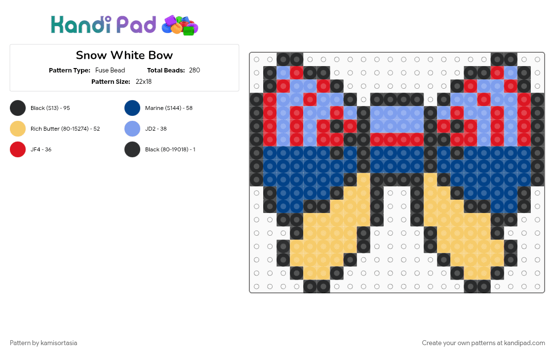 Snow White Bow - Fuse Bead Pattern by kamisortasia on Kandi Pad - blue, yellow