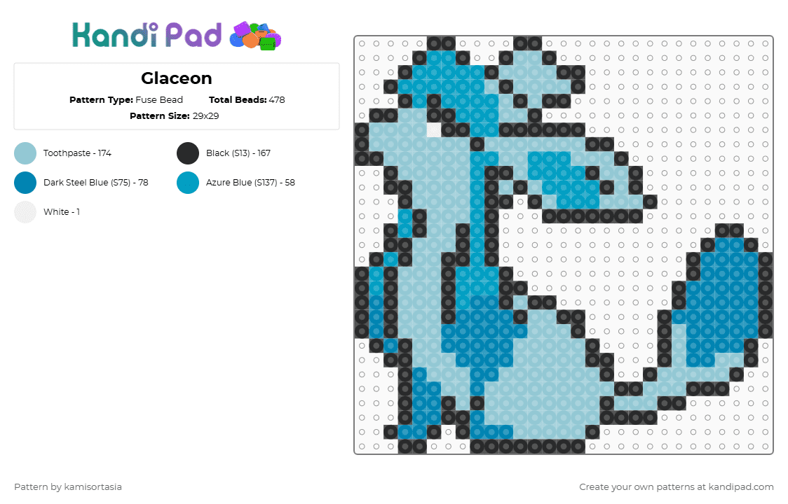 Glaceon - Fuse Bead Pattern by kamisortasia on Kandi Pad - light blue