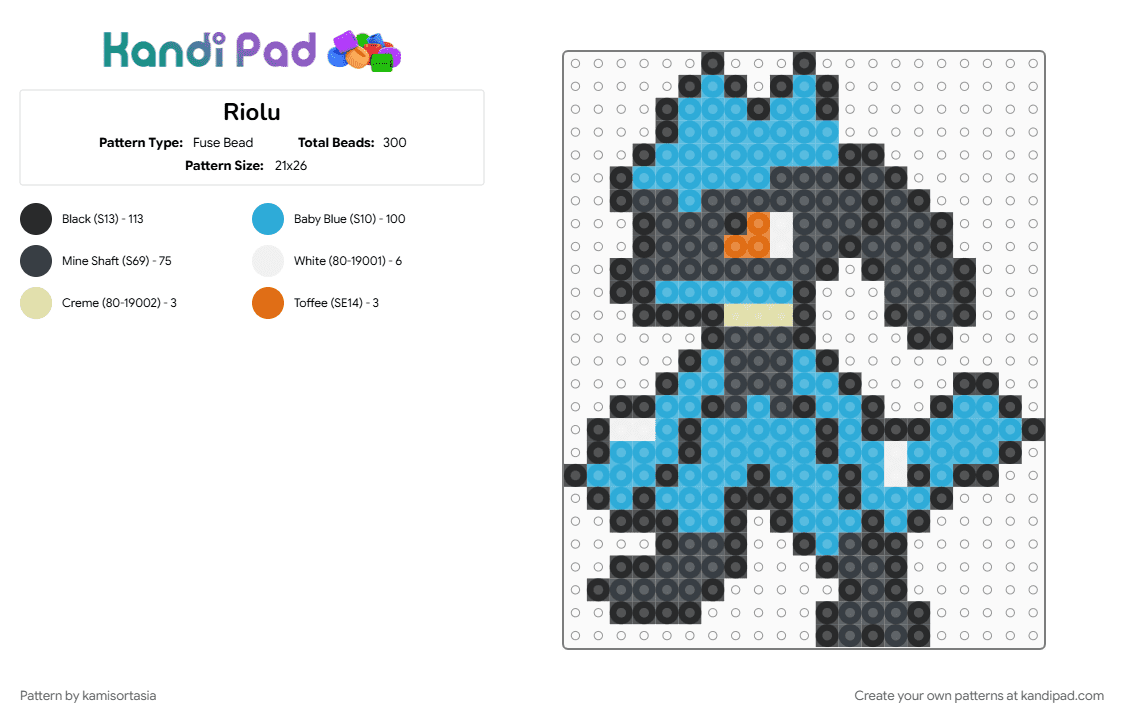 Riolu - Fuse Bead Pattern by kamisortasia on Kandi Pad - black, light blue