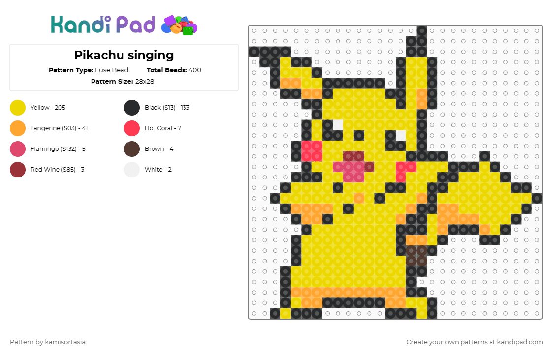 Pikachu singing - Fuse Bead Pattern by kamisortasia on Kandi Pad - yellow