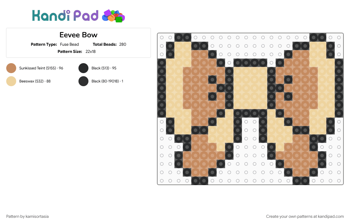 Eevee Bow - Fuse Bead Pattern by kamisortasia on Kandi Pad - beige, tan