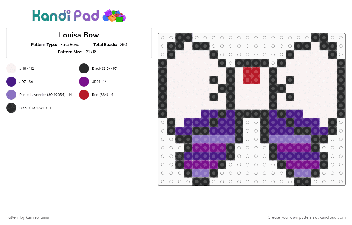 Louisa Bow - Fuse Bead Pattern by kamisortasia on Kandi Pad - purple, white