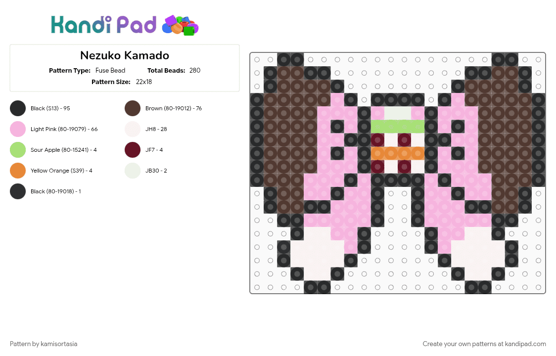 Nezuko Kamado - Fuse Bead Pattern by kamisortasia on Kandi Pad - brown, pink