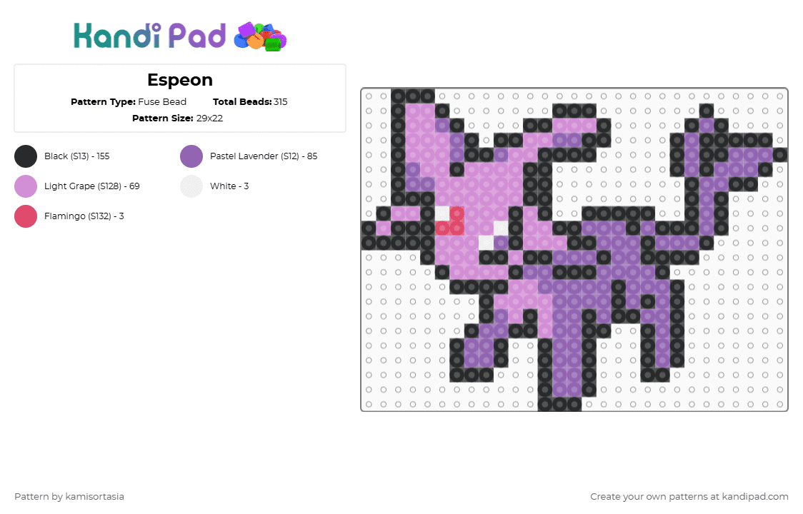 Espeon - Fuse Bead Pattern by kamisortasia on Kandi Pad - pink