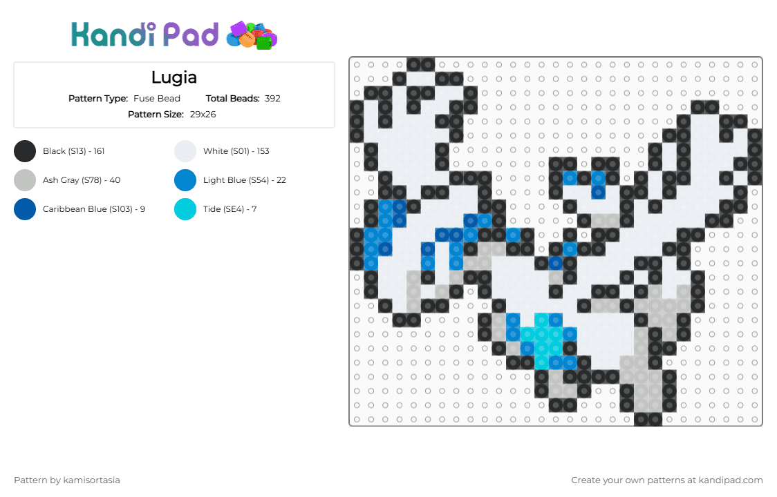 Lugia - Fuse Bead Pattern by kamisortasia on Kandi Pad - beige, blue, white