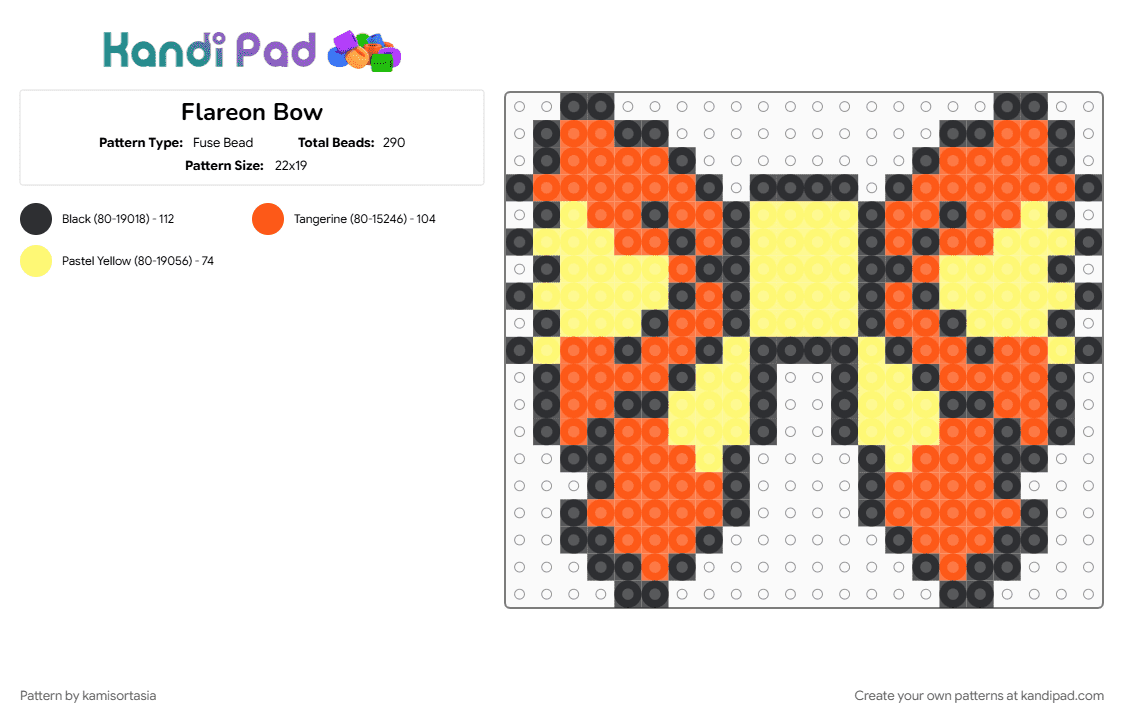 Flareon Bow - Fuse Bead Pattern by kamisortasia on Kandi Pad - orange, yellow