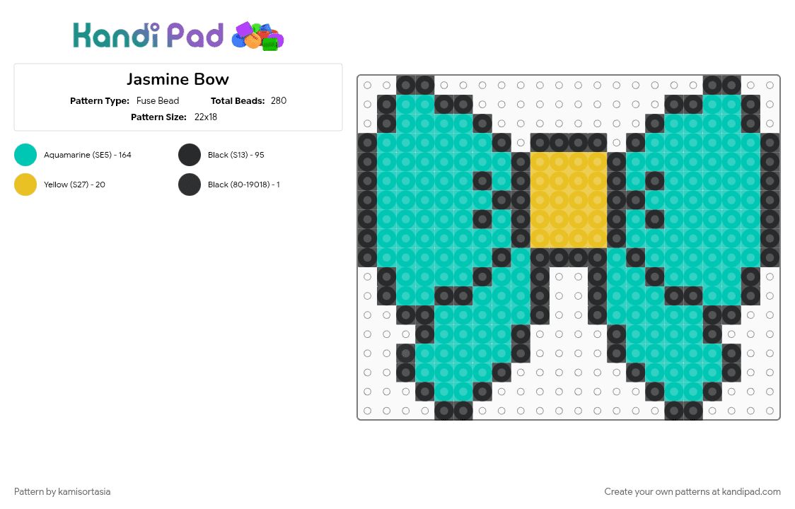 Jasmine Bow - Fuse Bead Pattern by kamisortasia on Kandi Pad - teal