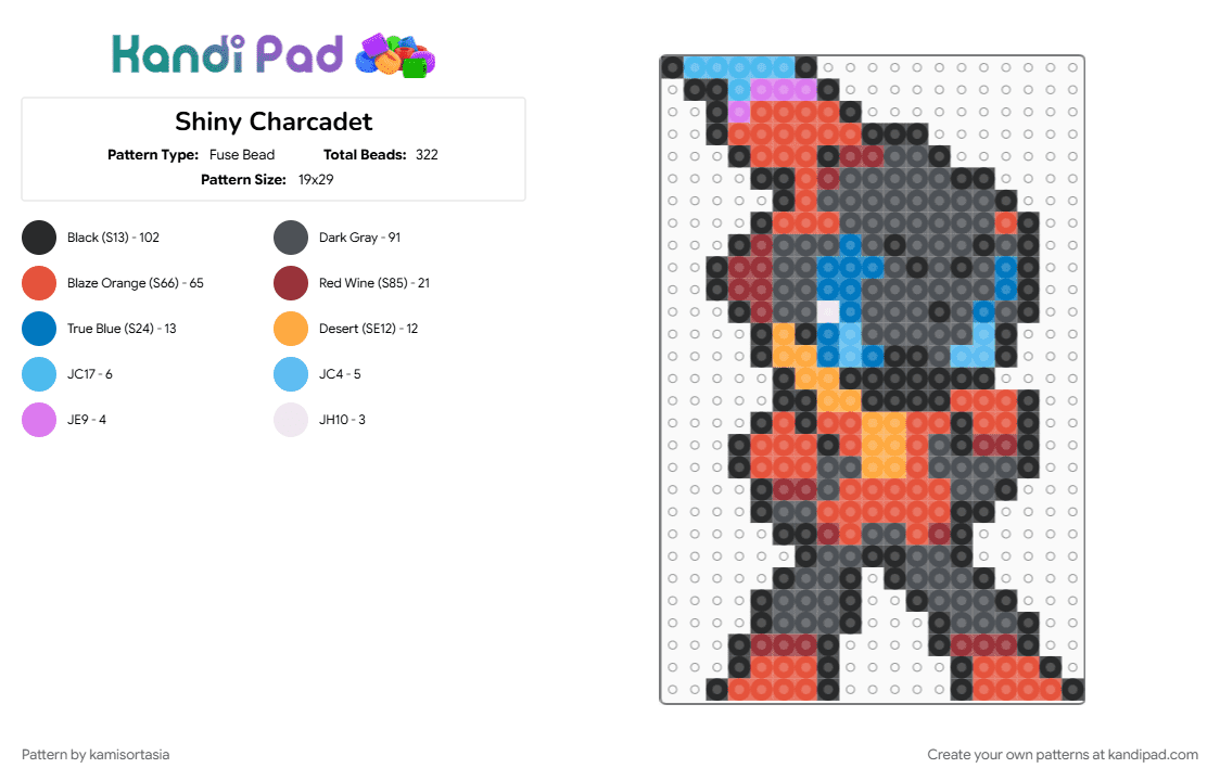 Shiny Charcadet - Fuse Bead Pattern by kamisortasia on Kandi Pad - gray, red