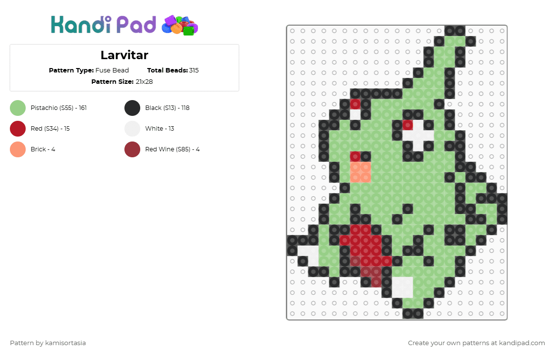 Larvitar - Fuse Bead Pattern by kamisortasia on Kandi Pad - teal