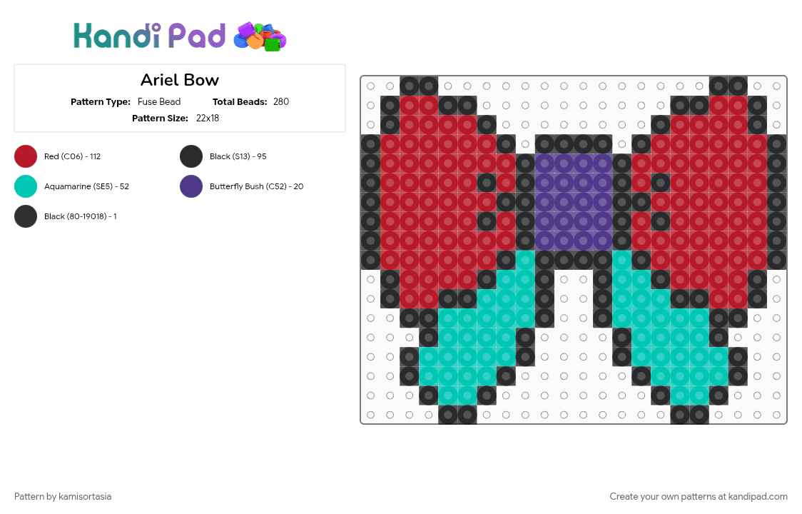 Ariel Bow - Fuse Bead Pattern by kamisortasia on Kandi Pad - red