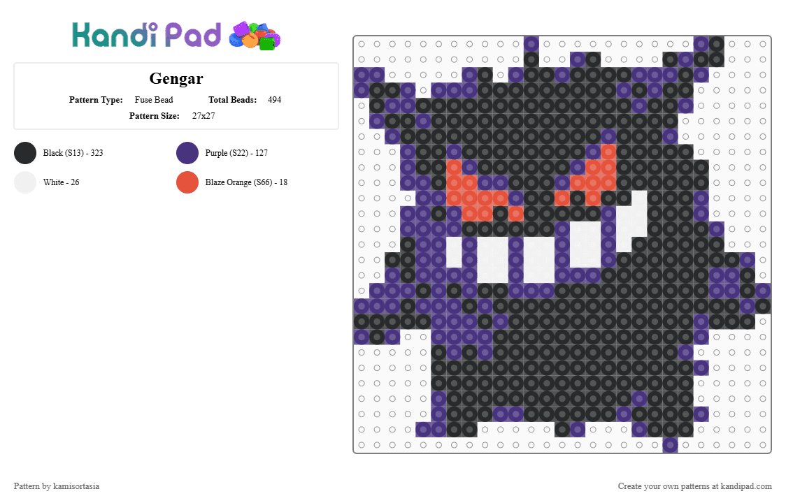 Gengar - Fuse Bead Pattern by kamisortasia on Kandi Pad - black,purple