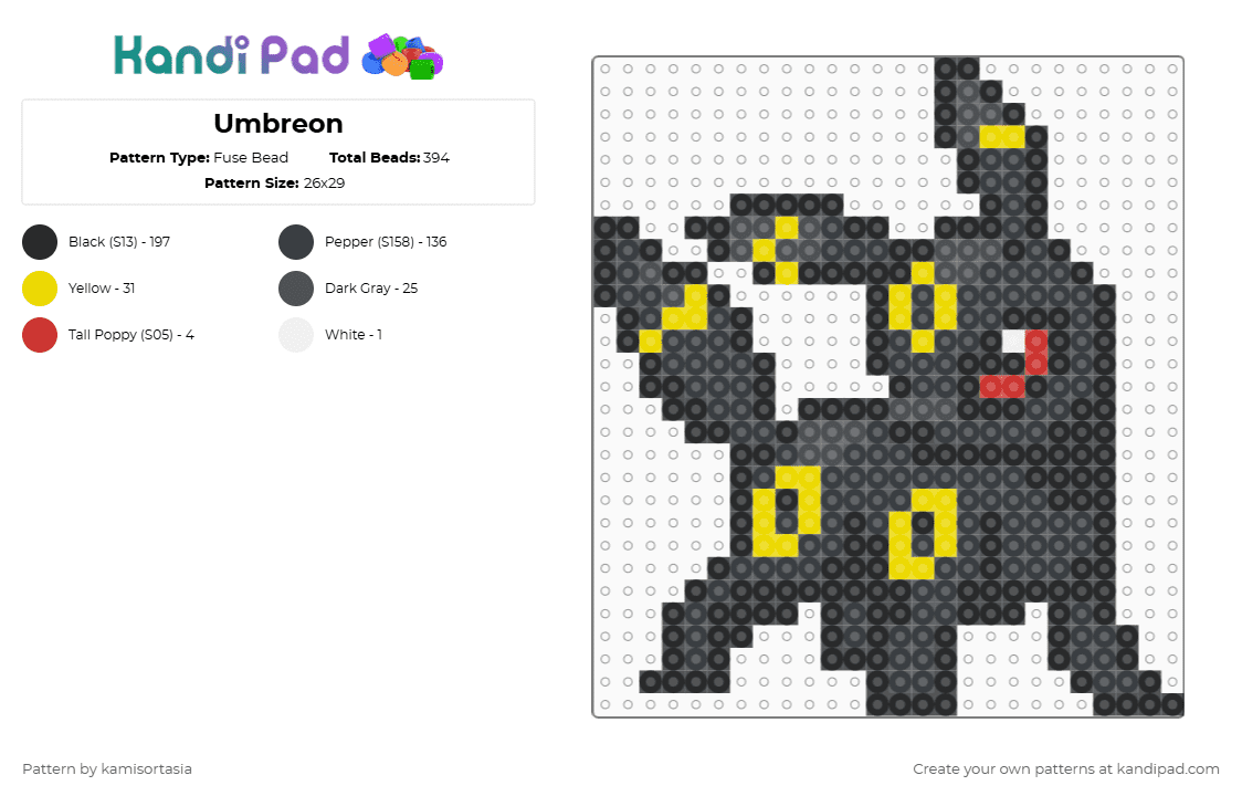 Umbreon - Fuse Bead Pattern by kamisortasia on Kandi Pad - black,yellow,gray