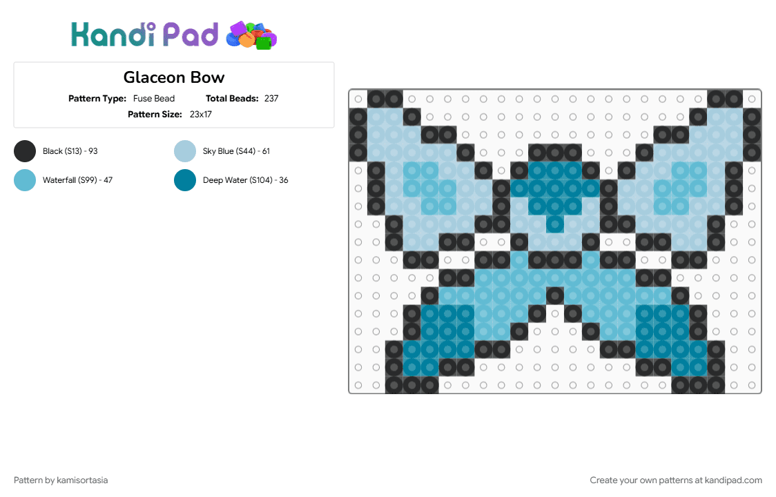 Glaceon Bow - Fuse Bead Pattern by kamisortasia on Kandi Pad - light blue