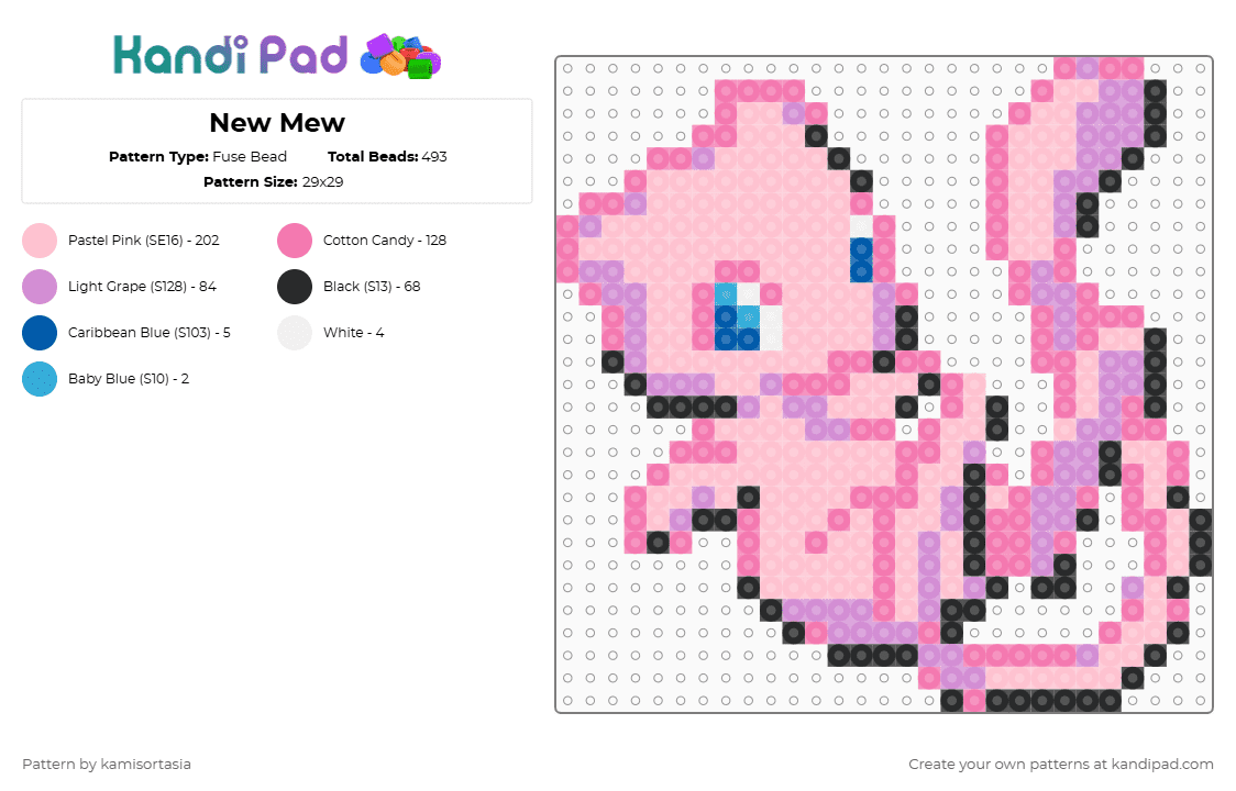 Mew - Fuse Bead Pattern by kamisortasia on Kandi Pad - pink