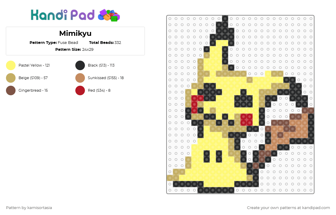 Mimikyu - Fuse Bead Pattern by kamisortasia on Kandi Pad - yellow,beige