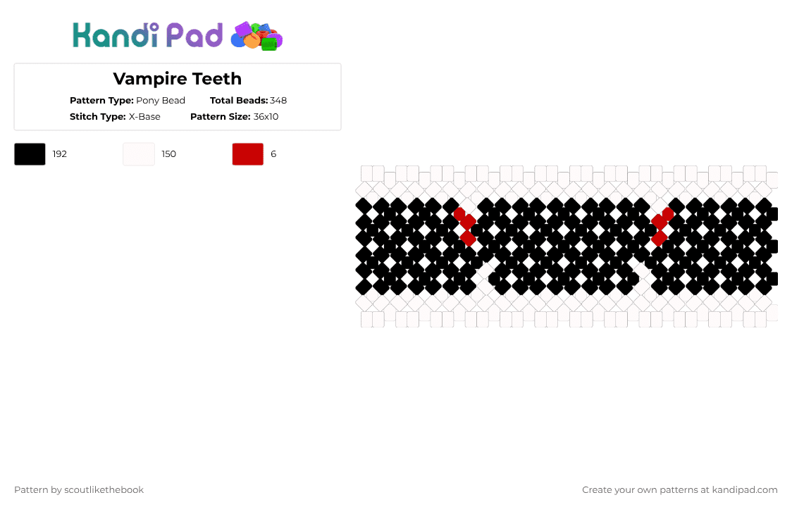 Vampire Teeth - Pony Bead Pattern by scoutlikethebook on Kandi Pad - white,teeth,vampire,xbase