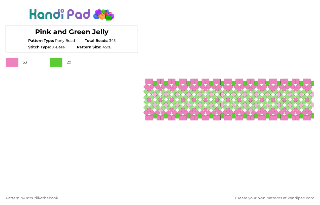 Pink and Green Jelly - Pony Bead Pattern by scoutlikethebook on Kandi Pad - pink,green,cotdcomplementarycolors