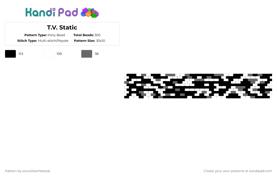 T.V. Static - Pony Bead Pattern by scoutlikethebook on Kandi Pad - white,camo,static,pattern,abstract,cuff,black and white