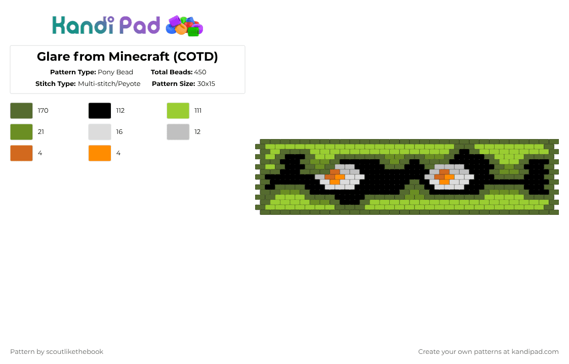 Glare from Minecraft (COTD) - Pony Bead Pattern by scoutlikethebook on Kandi Pad - gold,green,cotdglare,gaming,minecraft,eyes