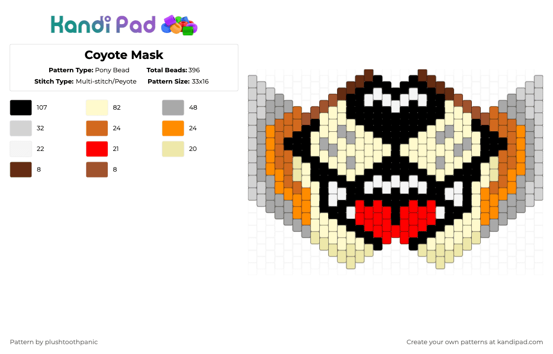 Coyote Mask - Pony Bead Pattern by plushtoothpanic on Kandi Pad - beige,yellow,orange